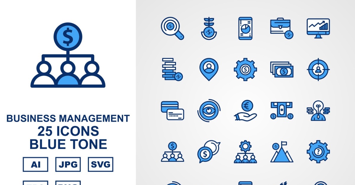 Premium Business Management Blue Tone Pack Icon Set