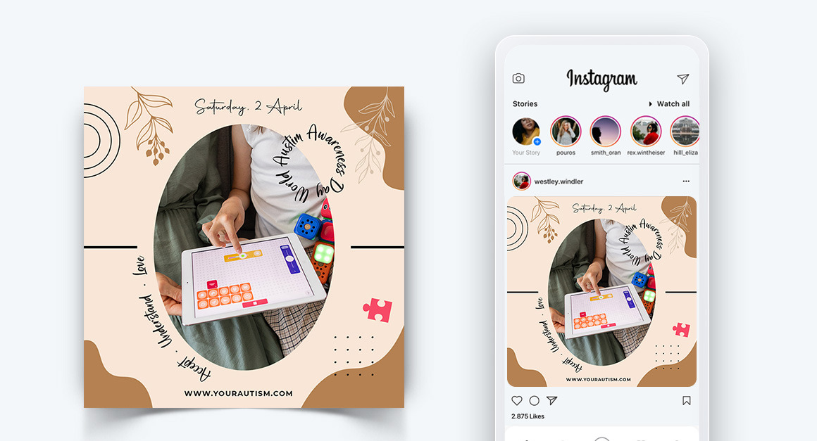 World Autism Awareness Day Social Media Post Design Template