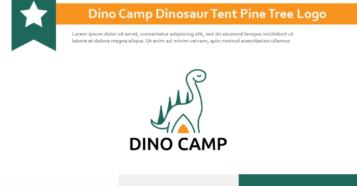 Dino Camp Dinosaur Tent Pine Tree Mountain Logo