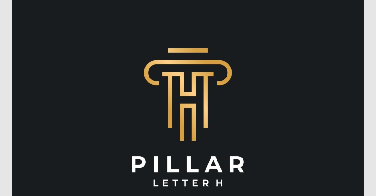 H Harfi Pillar Altın Lüks Logo 378366 TemplateMonster