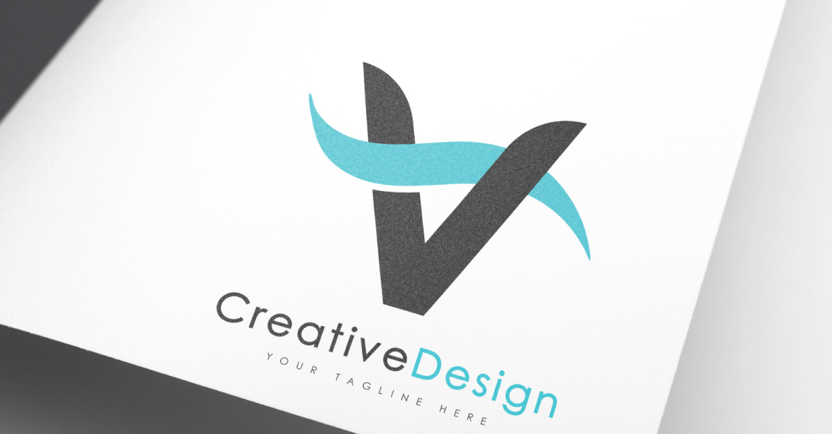 Creative V Letter Blue Wave Logo Design TemplateMonster