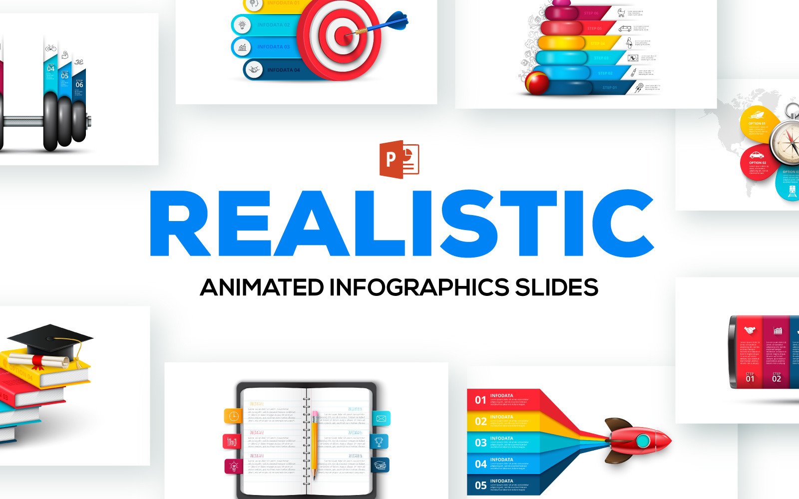 Realistische animierte Infografik Präsentationen PowerPoint Vorlage