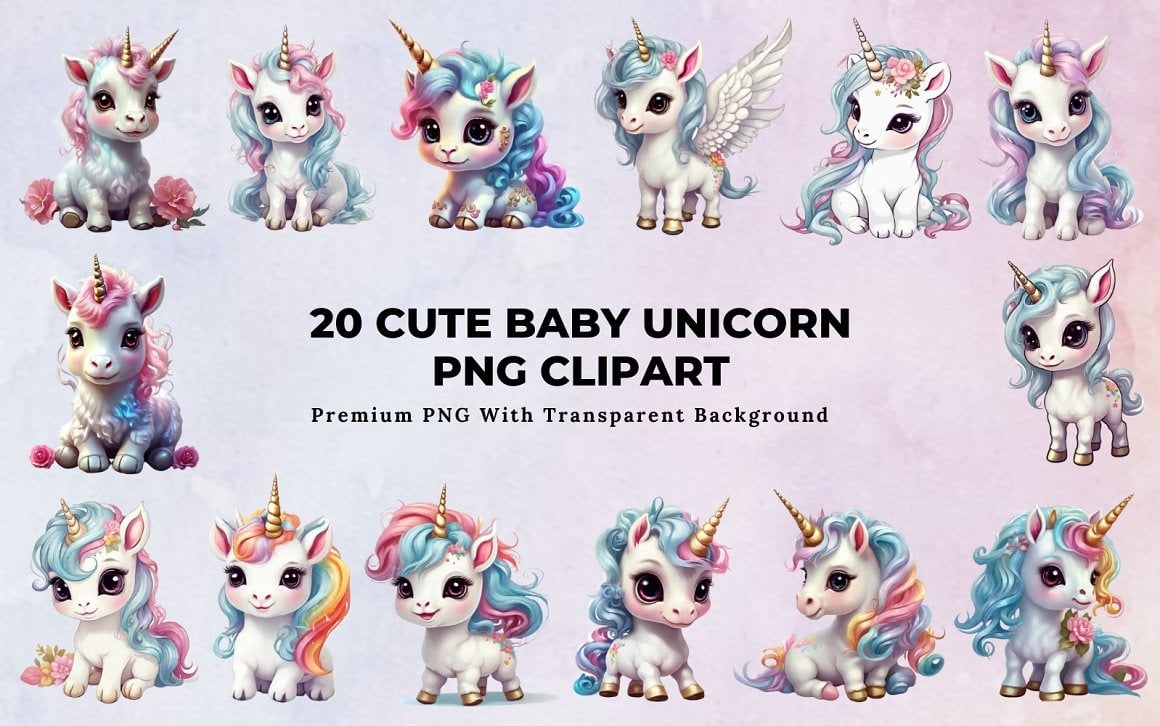 20 Cute Baby Unicorn PNG Clipart 370365 TemplateMonster