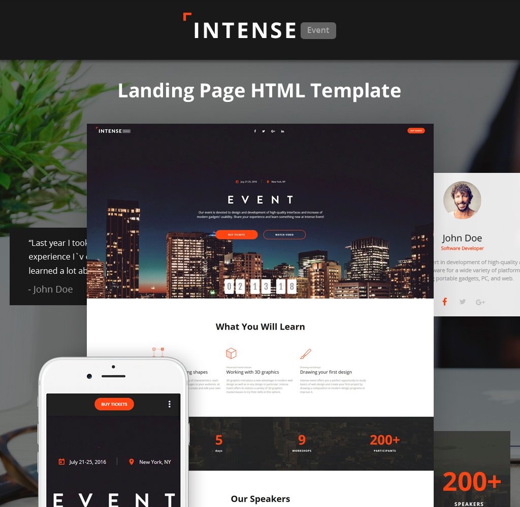 Intense Plantilla de página de destino HTML5 de Event Planner