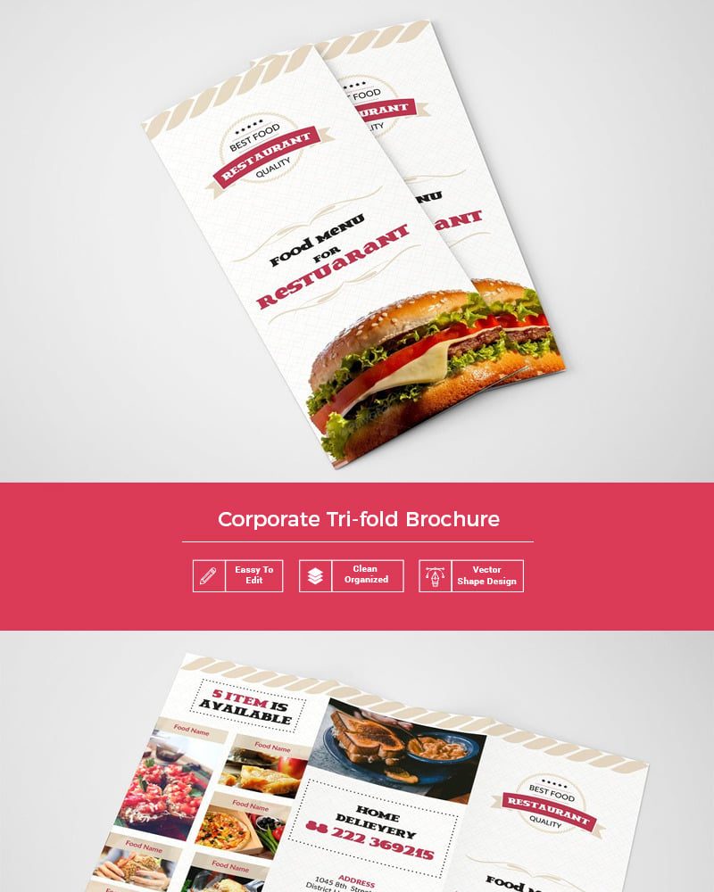 Red Chilli Resturant Trifold Brochure Corporate Identity Template