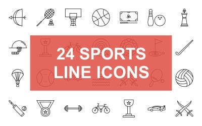 24 deportes línea conjunto de iconos negros