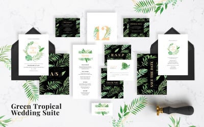 绿色热带婚礼邀请套房-企业形象模板