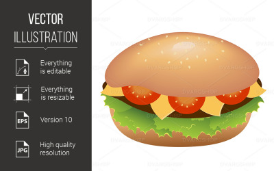 汉堡包与奶酪和西红柿-矢量图像