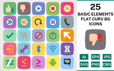 25 BASIC ELEMENTS FLAT CURV BG PACK Icon Set