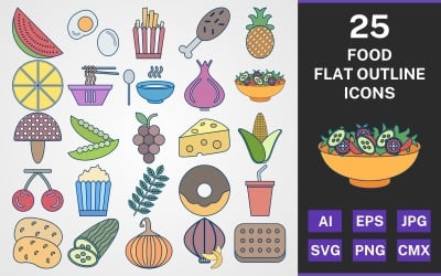 25 Food Flat Outline Package图标集
