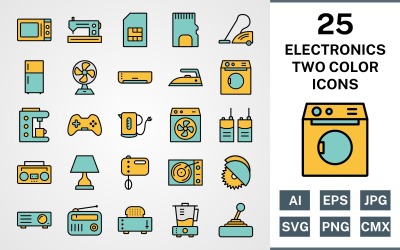 Ensemble d&amp;#39;icônes de 25 APPAREILS ÉLECTRONIQUES REMPLI DE DEUX COULEURS