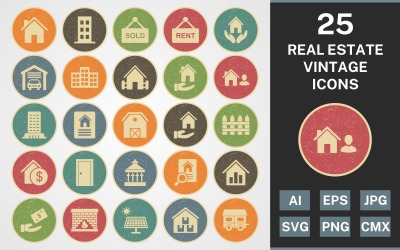 25 REAL ESTATE VINTAGE PACK Icon Set