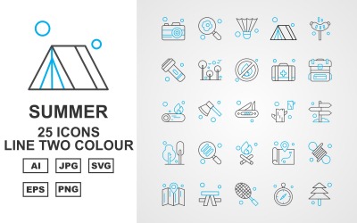 Conjunto de ícones de pacote de duas cores da linha de verão 25 Premium