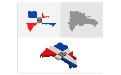 3D a plochá mapa Dominikánské republiky - vektorový obrázek
