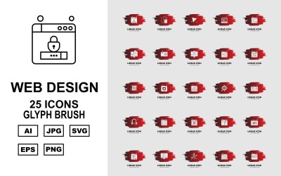 Sada ikon 25 Premium Web Design a vývoj Glyph Brush Pack