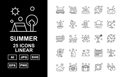 25 Premium Summer II Linear Pack Icon Set