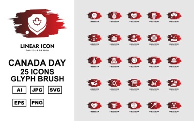 Ensemble d&amp;#39;icônes de brosse à glyphe 25 Premium Canada Day