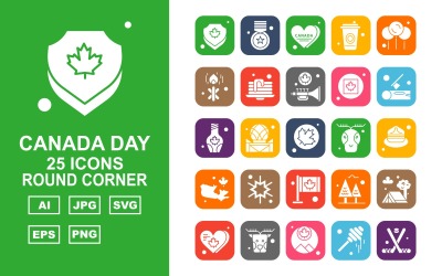 25 Premium Canada day Round Corner Icon Set