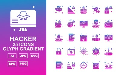 25 Premium Hacker Glyph Gradient Ikonuppsättning