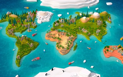 卡通低多边形地球世界地图2.0 3D模型