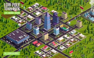 Cartoon Low Poly Town City Pack 3D Модель