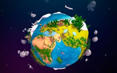 卡通低多边形地球行星2 UVW 3D模型