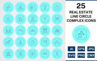 Conjunto de ícones do complexo de 25 linhas imobiliárias