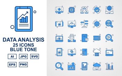 25 Premium gegevensanalyse Blue Tone Icon Pack Set