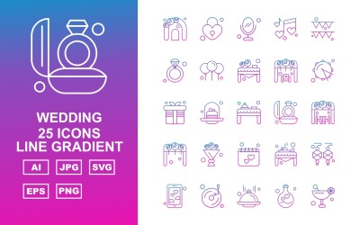 Zestaw ikon 25 Premium Wedding Line Gradient Pack Icon