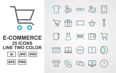 25 Premium E-Commerce Line Two Color Icon Set