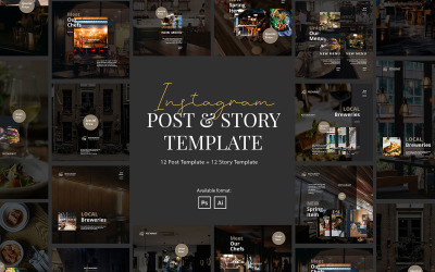 现代餐厅instagram帖子和社交媒体故事模板