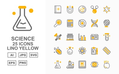 25 Premium Science Lino Gelbes Icon Set