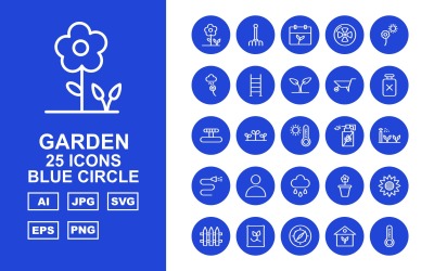 25个高级花园蓝色圆圈图标集
