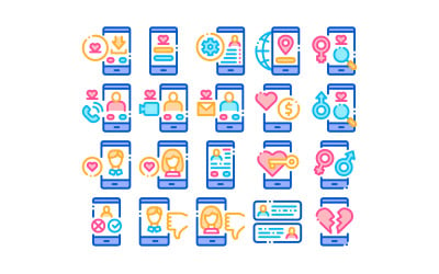 Dating App Collection Elements Set Vector Icon