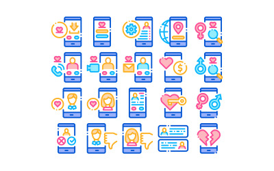 Dating App Collection Elements Set Vector Icon