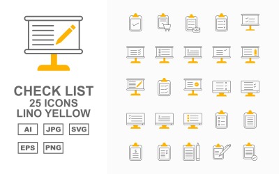 25高级检查列表Lino黄色图标集