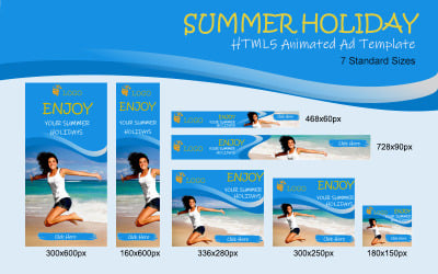 Banner animado de anuncio HTML5 de vacaciones de verano