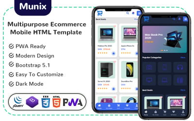 Munix -移动电子商务设备的多用途HTML模板