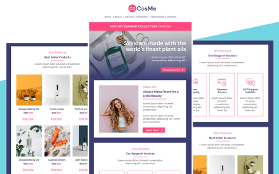 CosMe – Többcélú kozmetikai és szépségápolási reszponzív e-mail-hírlevél sablon
