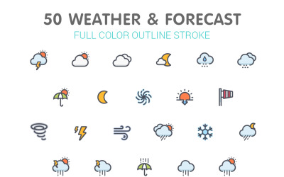 Ligne météo et prévisions avec modèle de jeu d&amp;#39;icônes de couleur