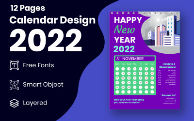 Moderní 2022 novoroční kalendář šablony návrhu vektorový plánovač