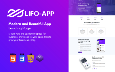 Lifo App - Šablona HTML5 pro vstupní stránku aplikace
