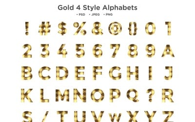 Gold 4 Style Alphabet, Abc Typography