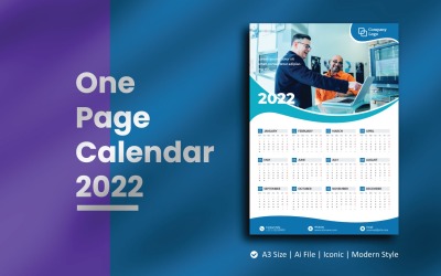 蓝色波浪1页日历2022年计划模板