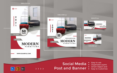 现代家具——社交媒体帖子和横幅的极简主义模型