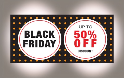 Black Friday 出售 Banner with 50% Off On Black And Yellow Background 设计