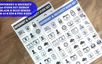 网络安全与安全图标组样板