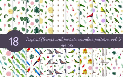 鹦鹉和热带花卉无缝图案收集卷. 2