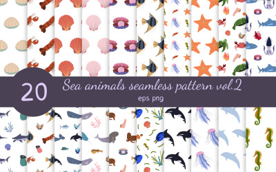 海洋动物无缝图案收集卷. 2