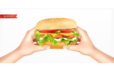 汉堡在手中现实201230962矢量插图概念